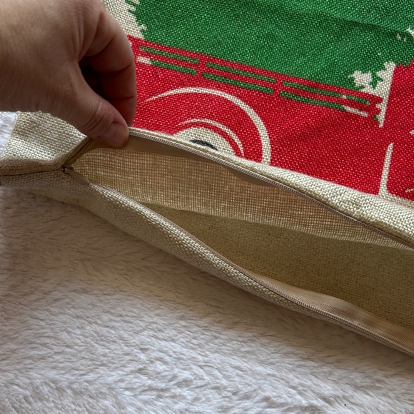 Christmas Farmhouse Throw Pillow Covers Set - Red Plaid & Cream Truck - Picture 9 of 10